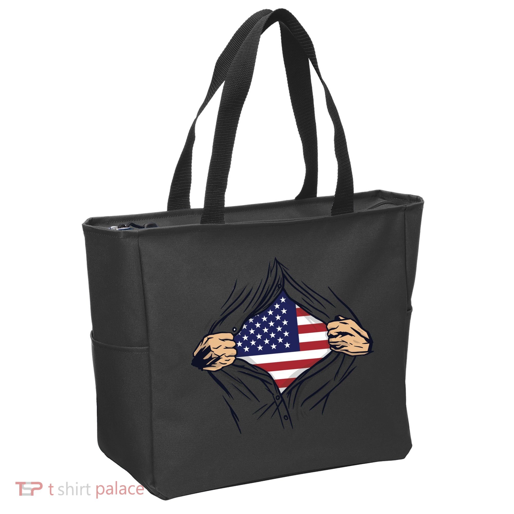 USA Superhero Ripped American Flag Tote Bag