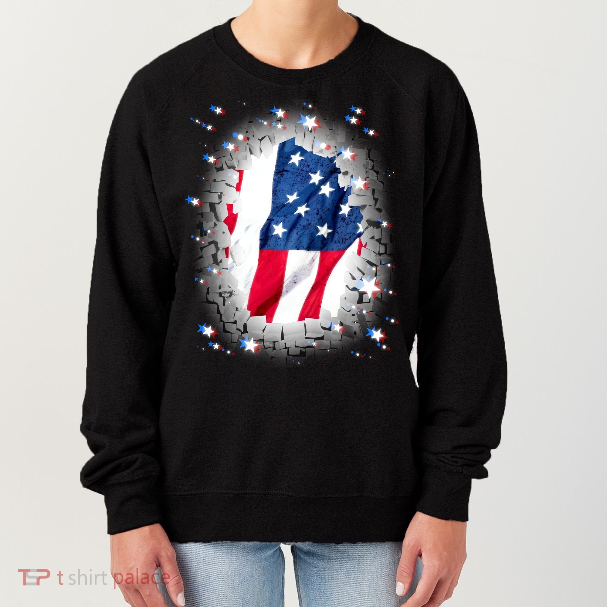 USA Torn Star American Flag Women's Sweatshirt