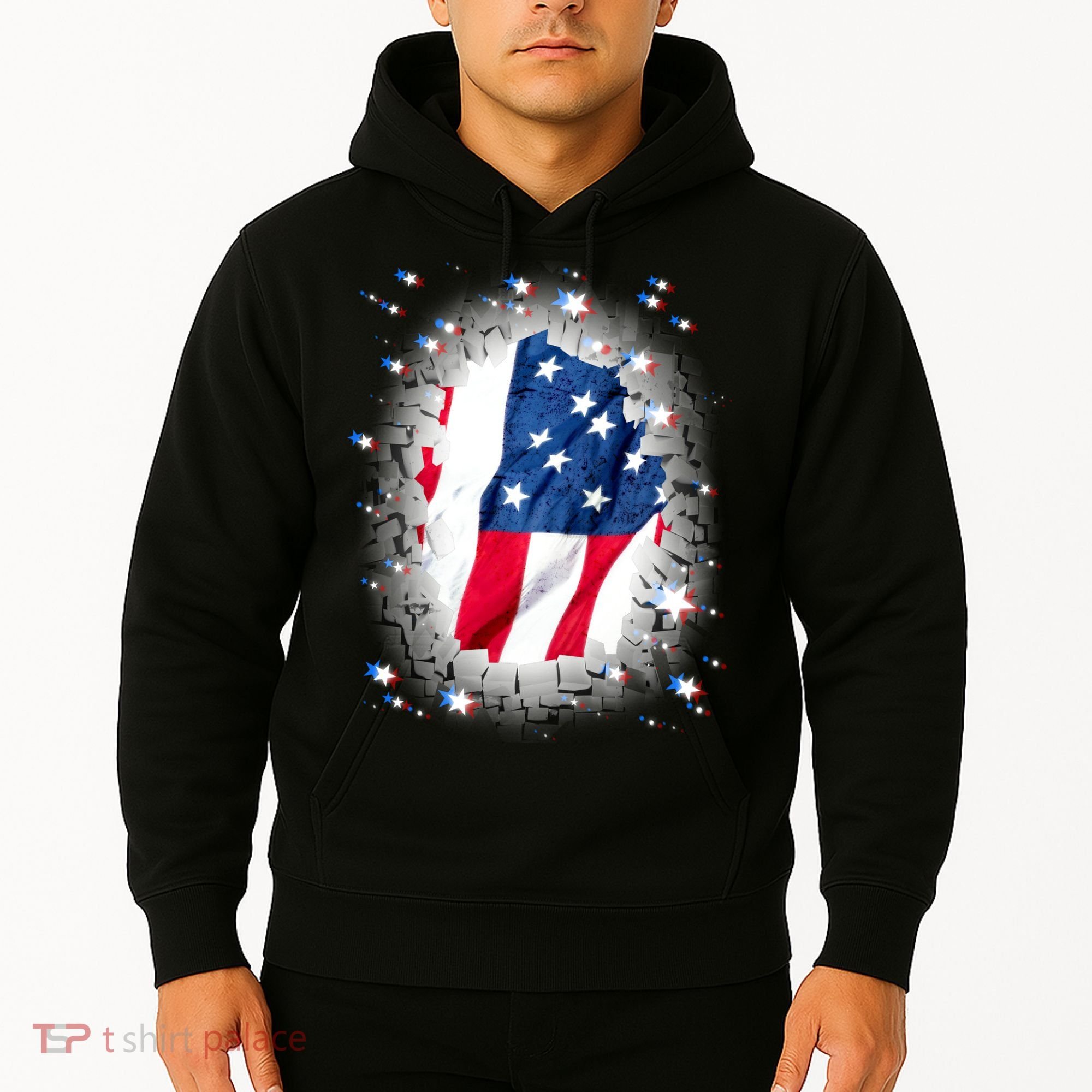 USA Torn Star American Flag Hoodie