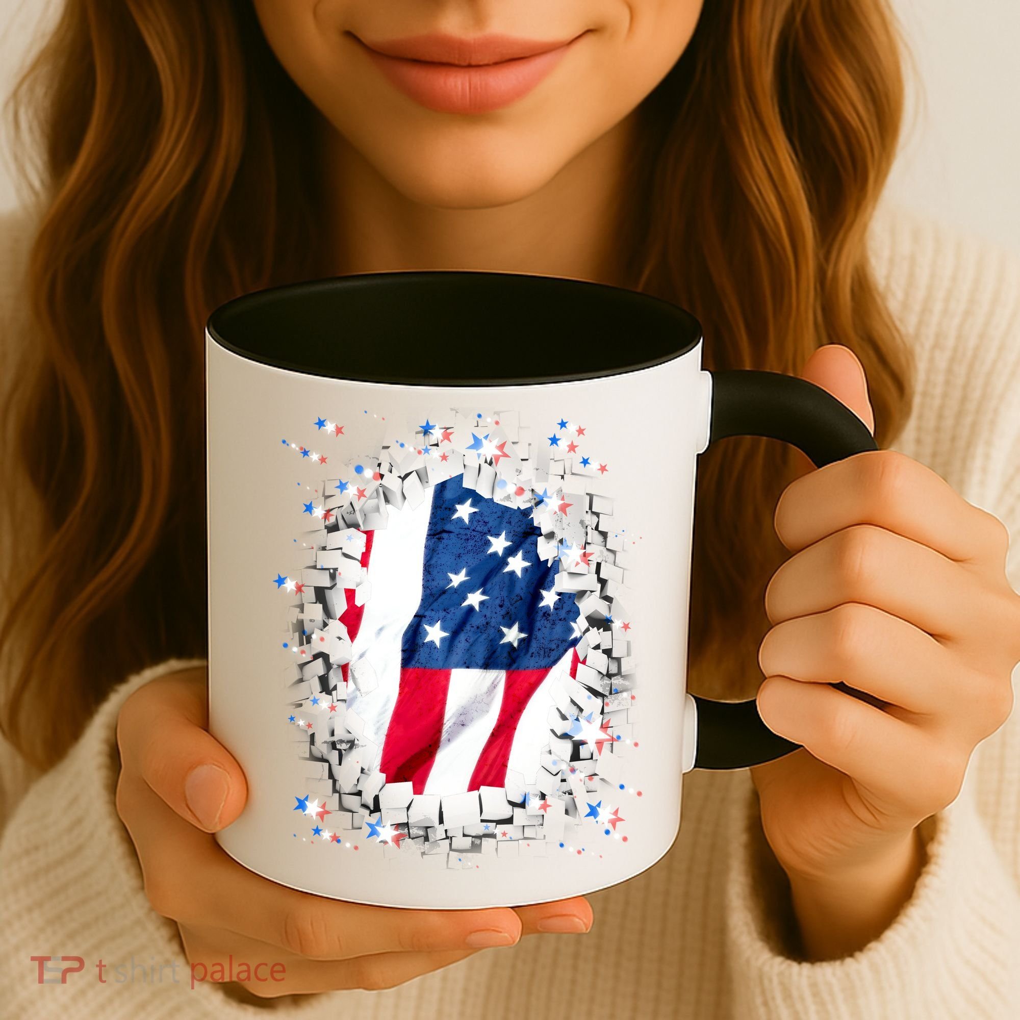 USA Torn Star American Flag Coffee Mug