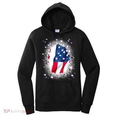 USA Torn Star American Flag Women's Hoodie