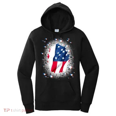 USA Torn Star American Flag Women's Hoodie
