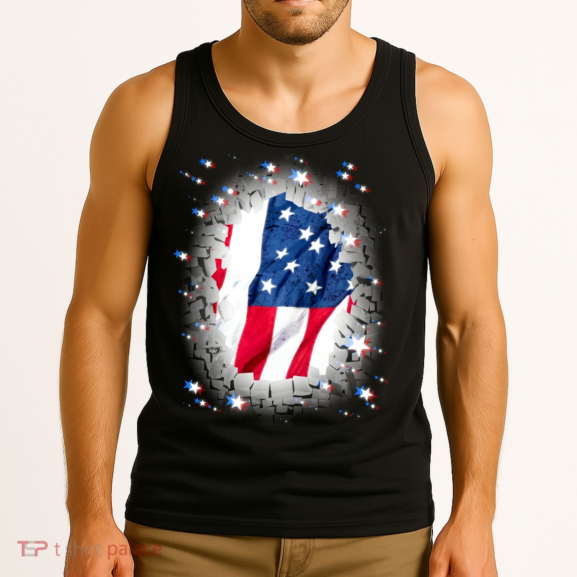 USA Torn Star American Flag Tank Top
