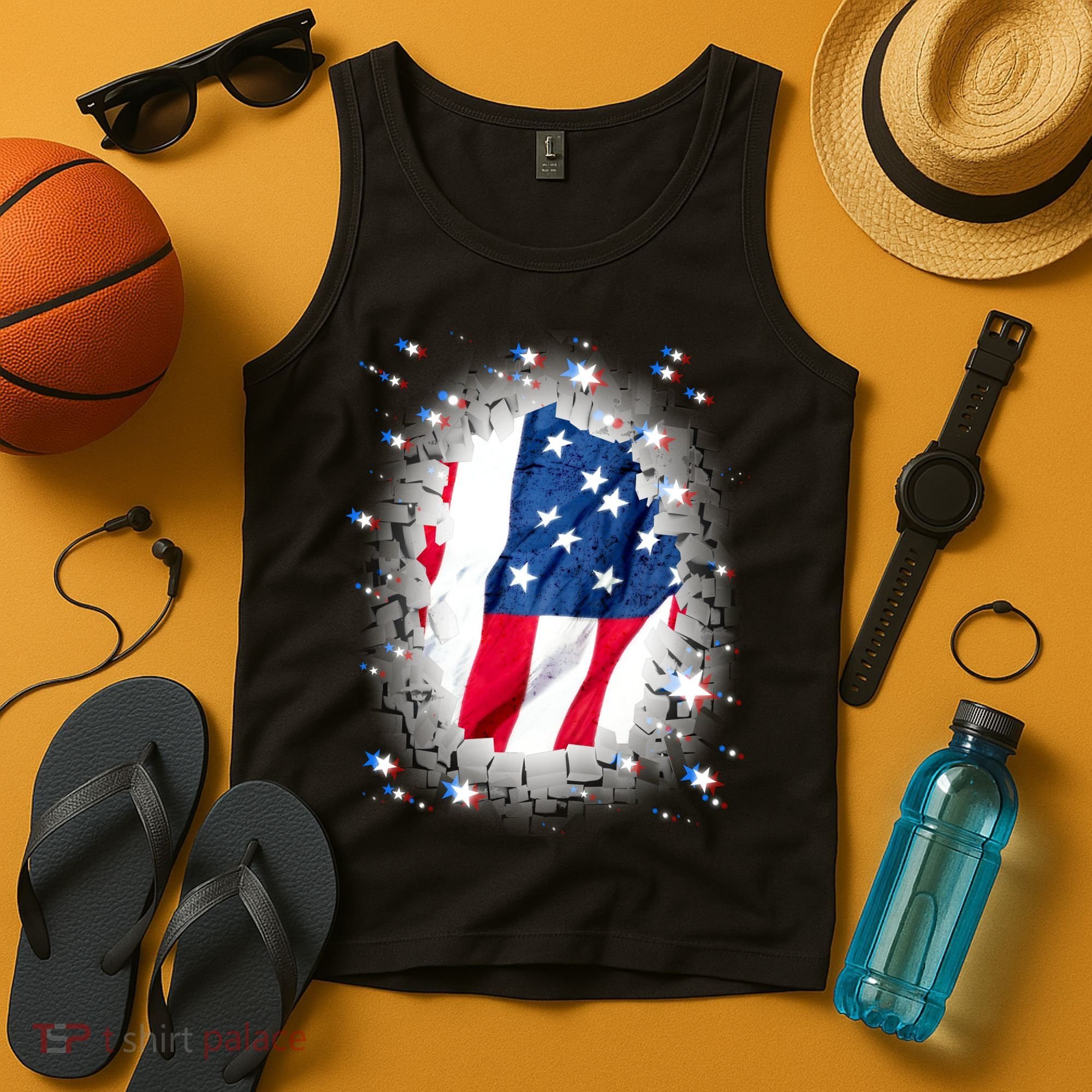 USA Torn Star American Flag Tank Top