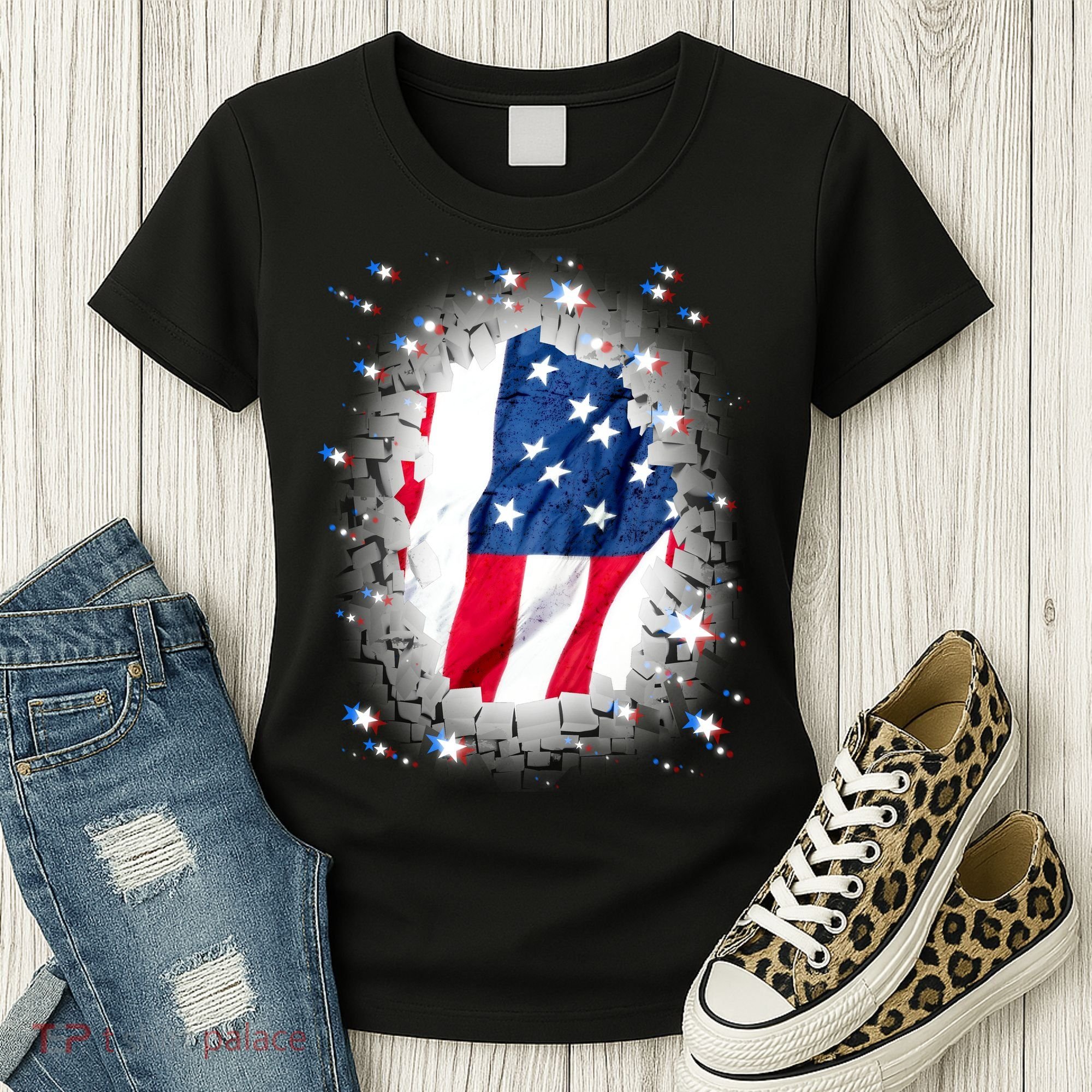 USA Torn Star American Flag Women's T-Shirt