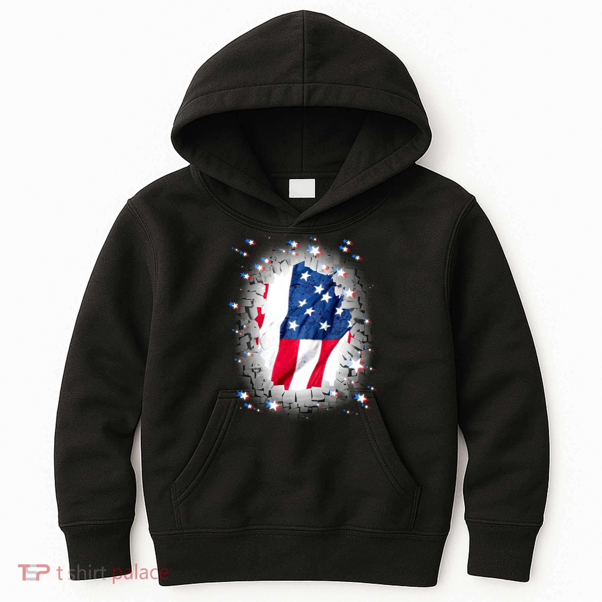 USA Torn Star American Flag Kids Hoodie