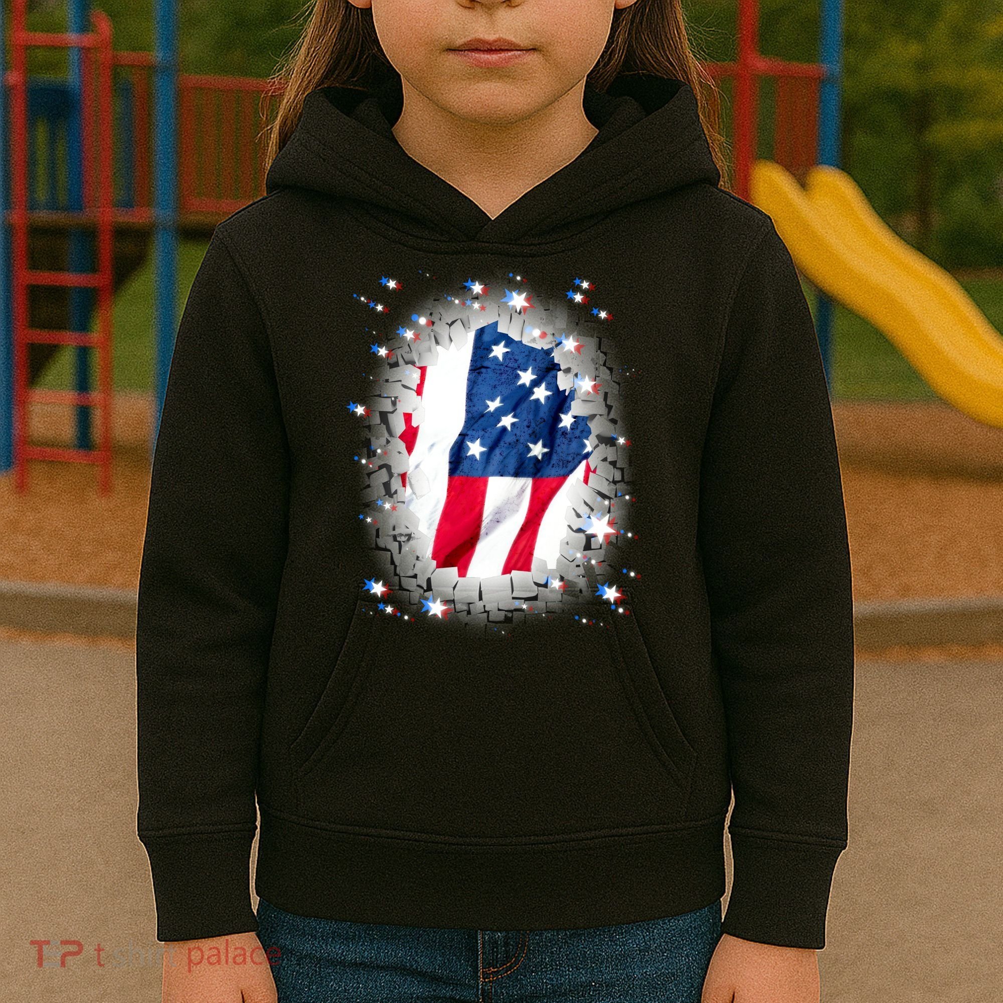 USA Torn Star American Flag Kids Hoodie