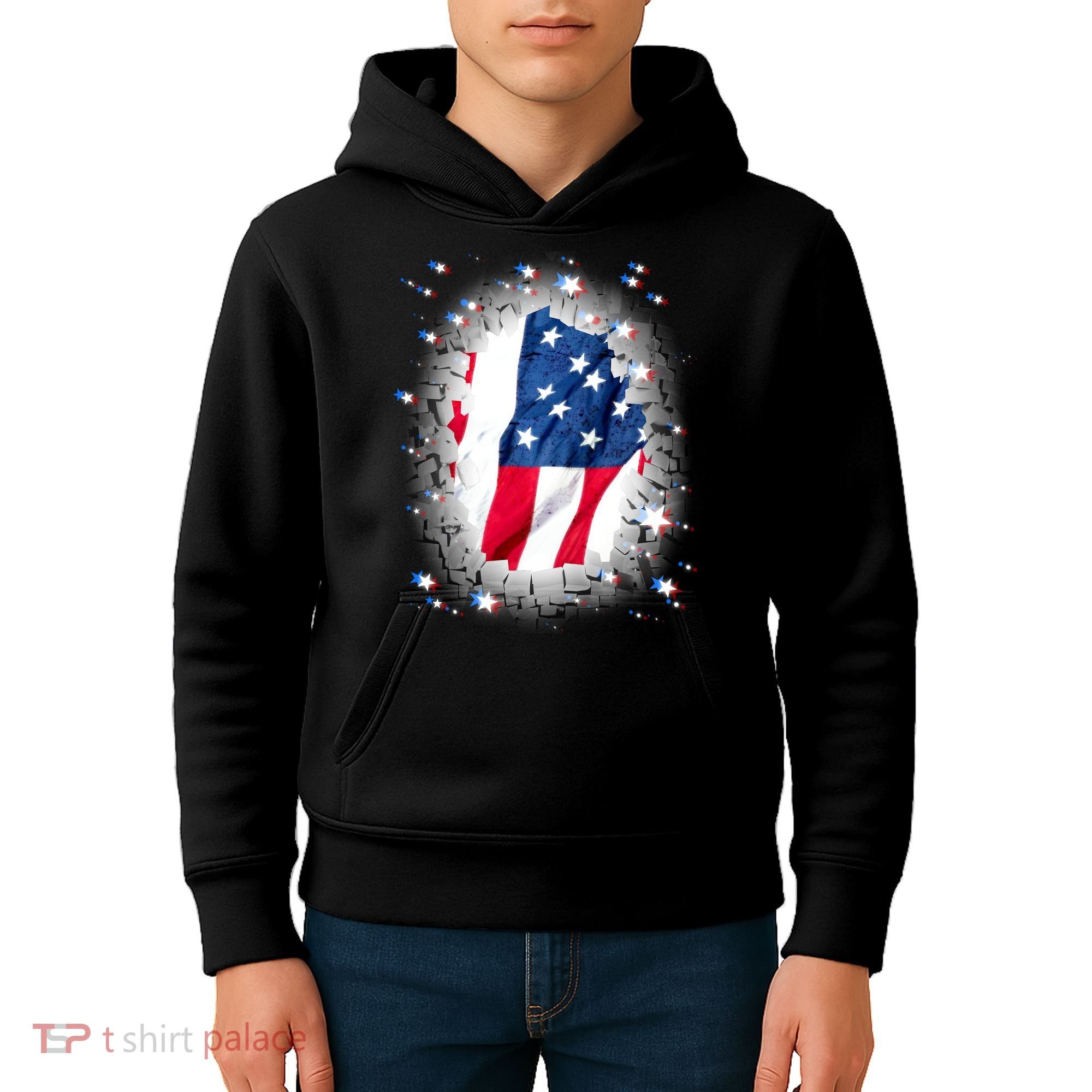 USA Torn Star American Flag Kids Hoodie
