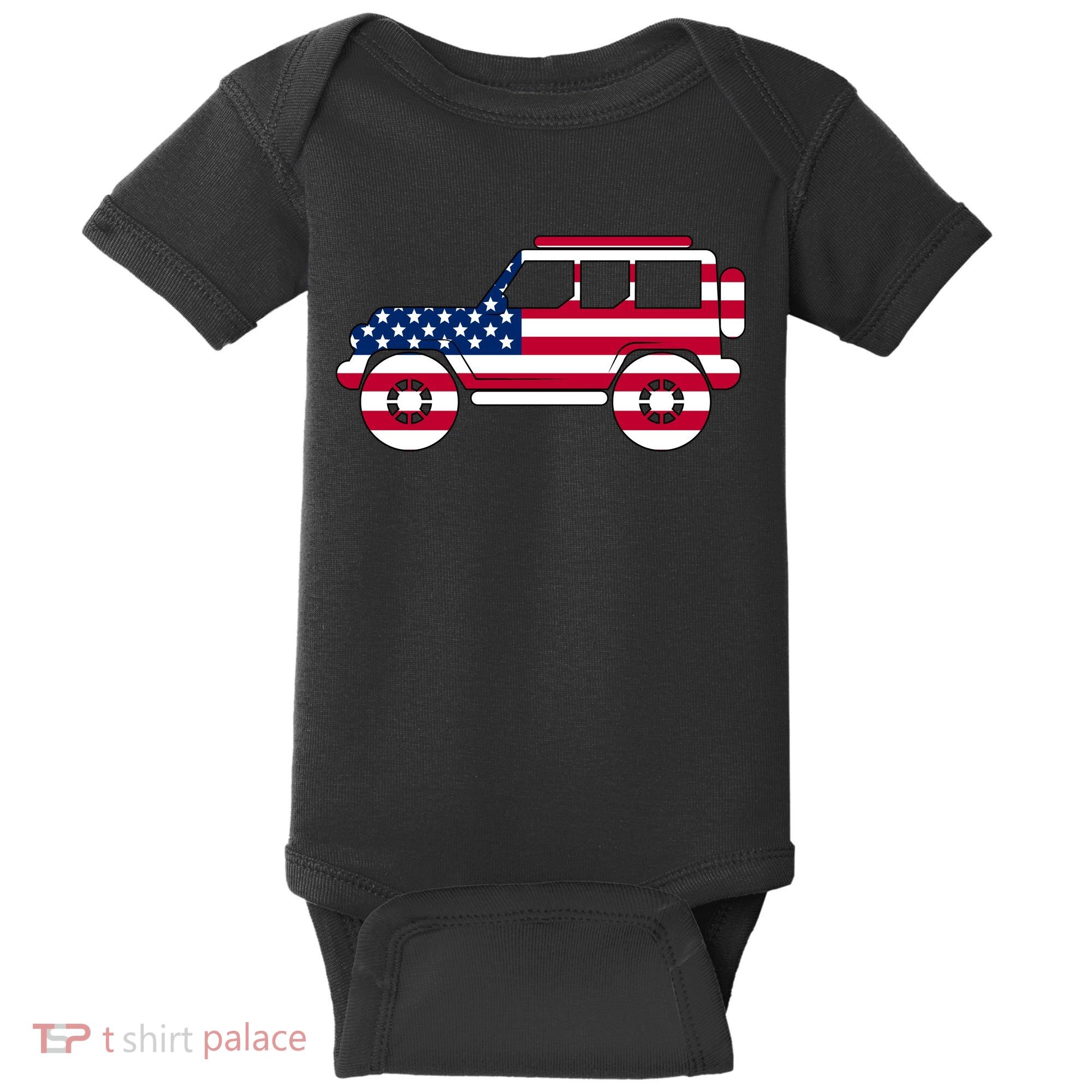USA Truck American Flag Baby Bodysuit