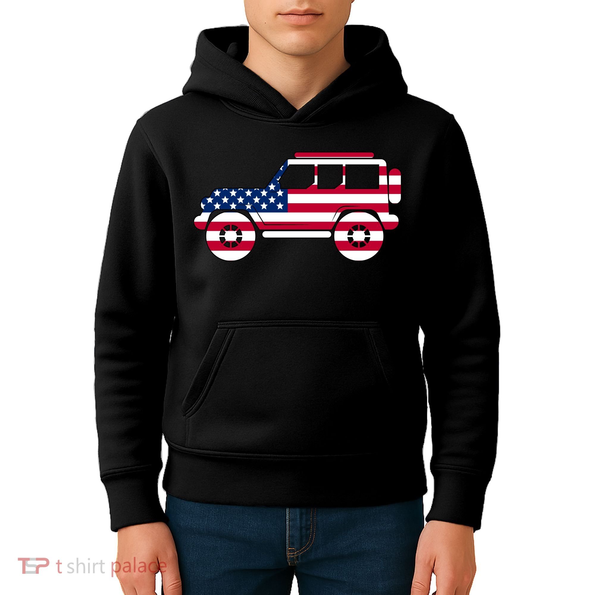USA Truck American Flag Kids Hoodie
