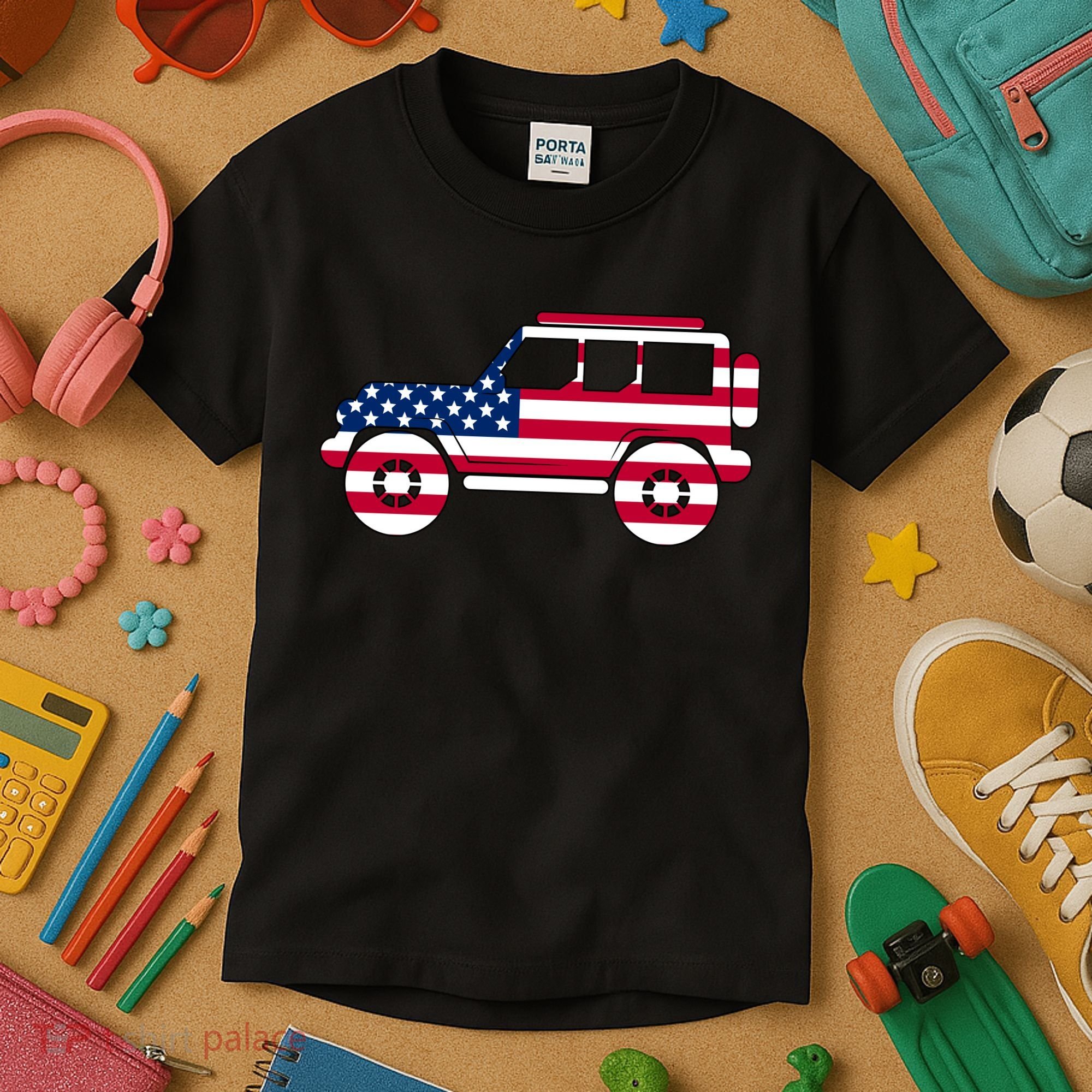 USA Truck American Flag Kids T-Shirt