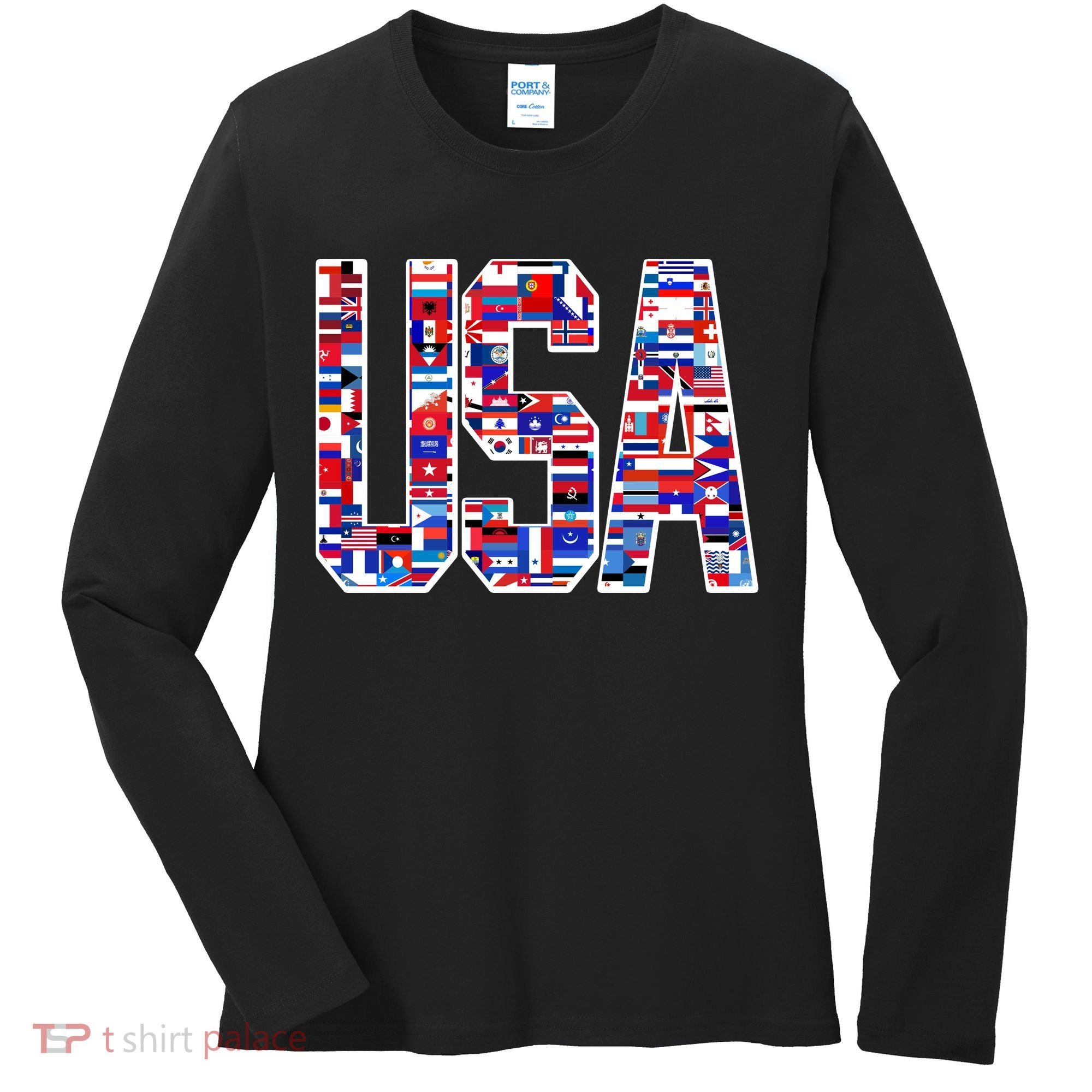 USA World Flags Pattern Women's Long Sleeve Shirt