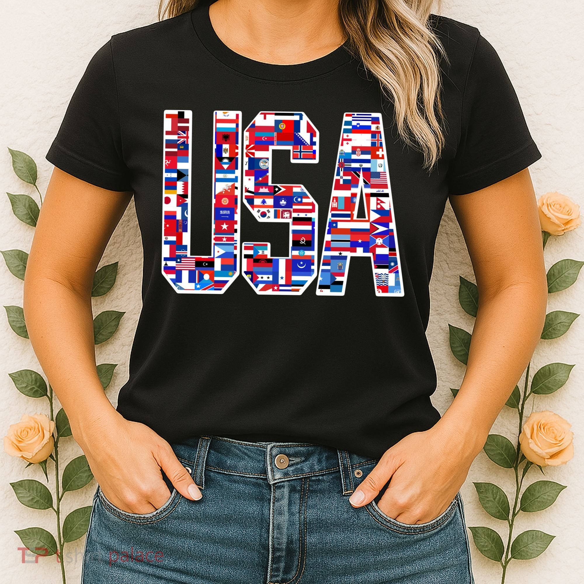 USA World Flags Pattern Women's T-Shirt