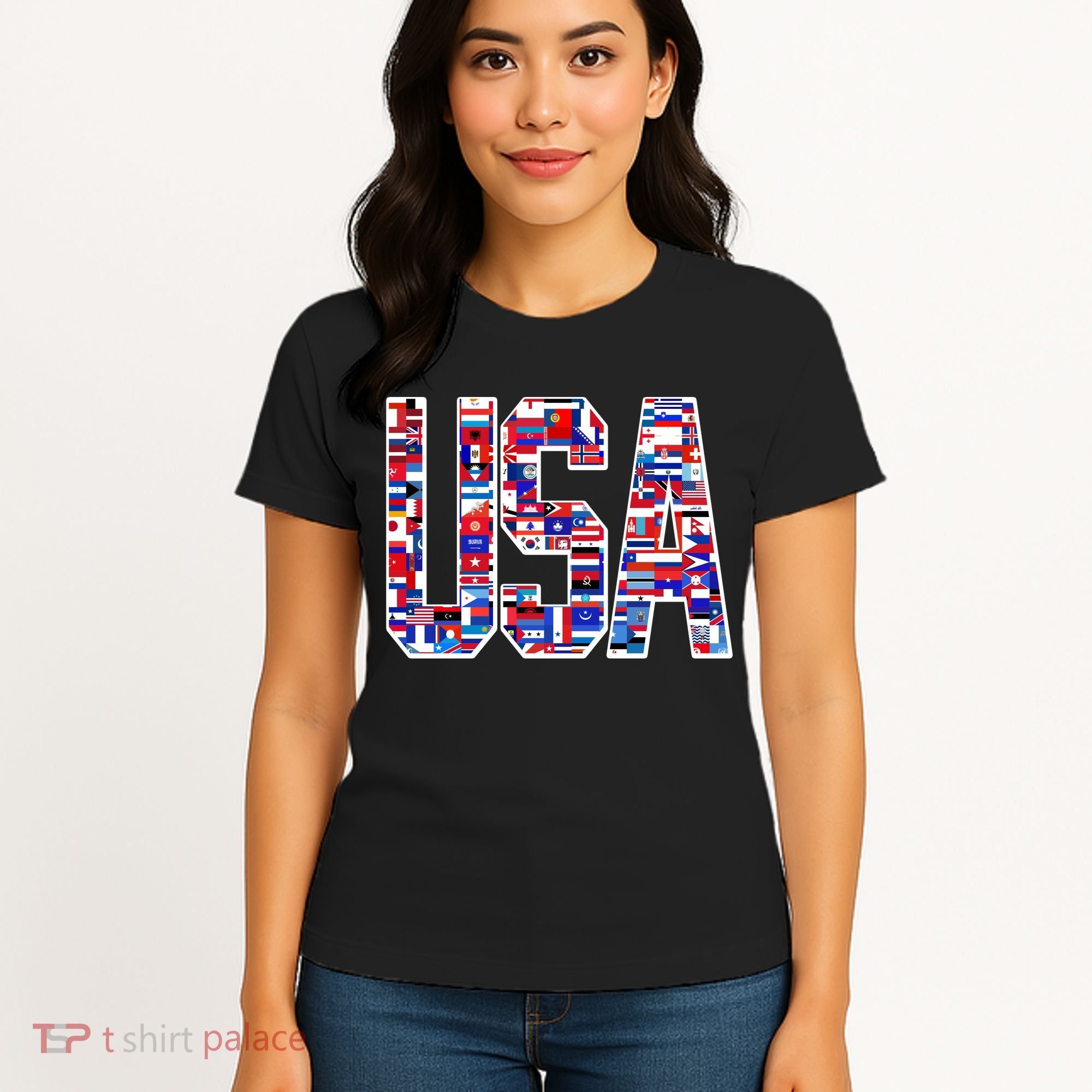 USA World Flags Pattern Women's T-Shirt