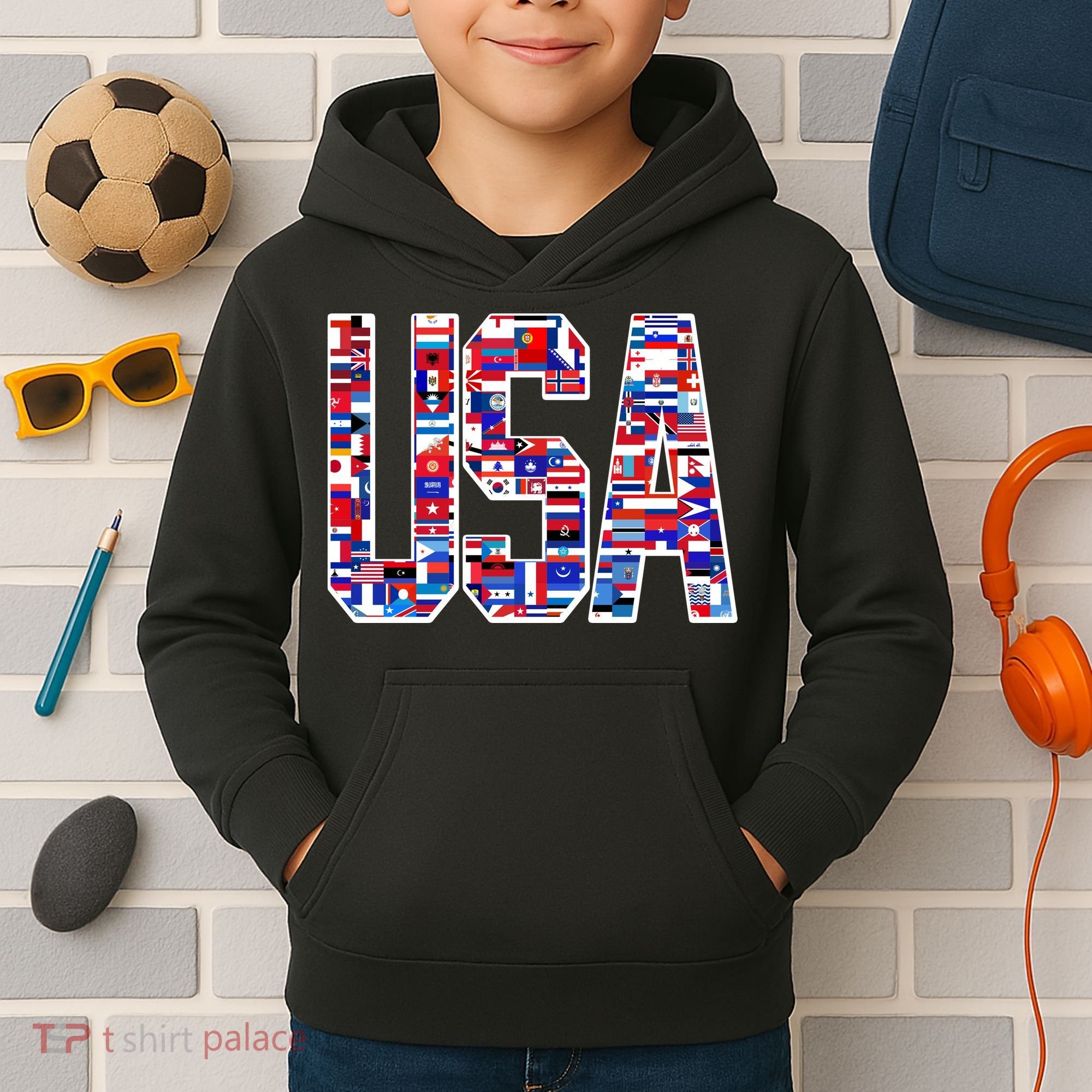 USA World Flags Pattern Kids Hoodie