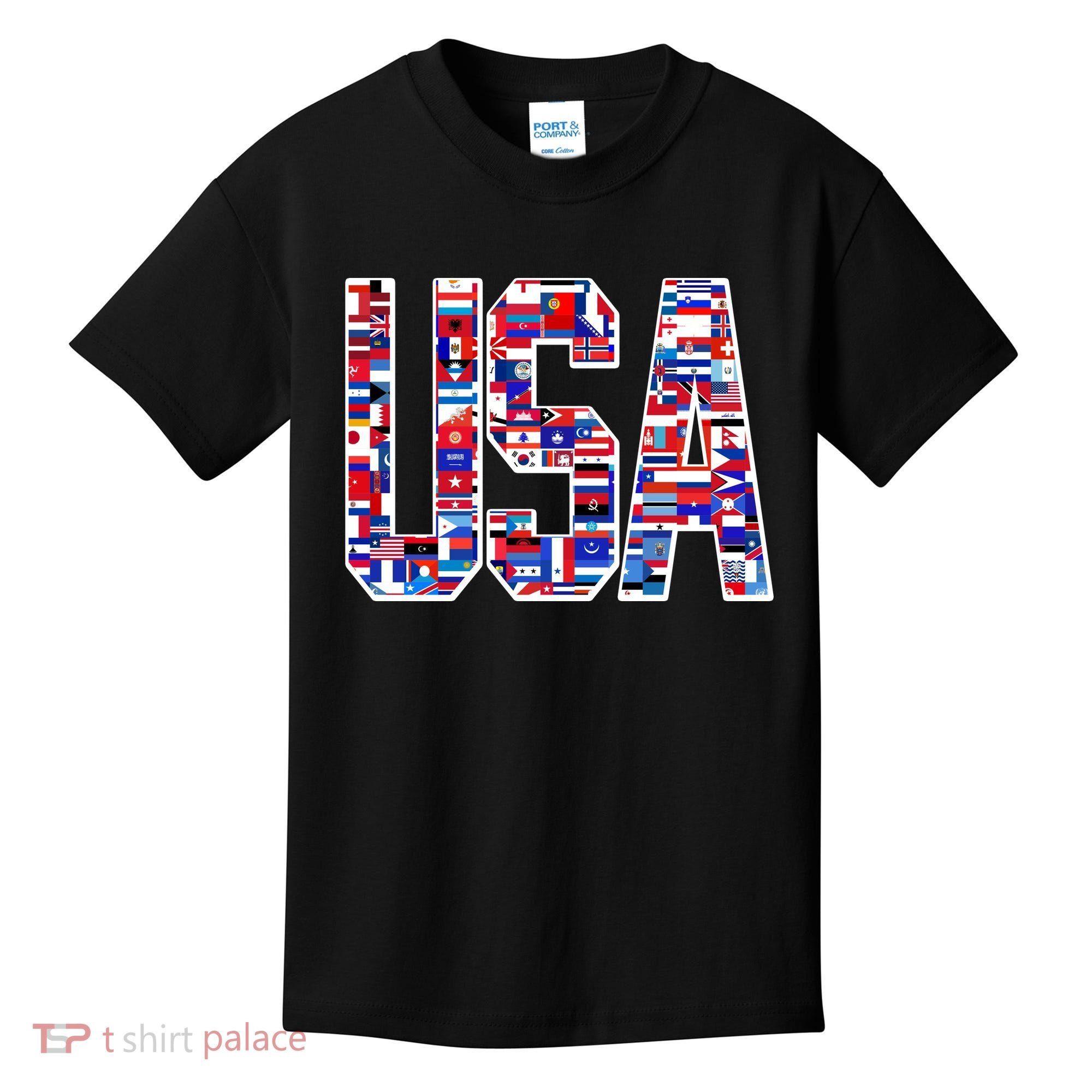 USA World Flags Pattern Kids T-Shirt