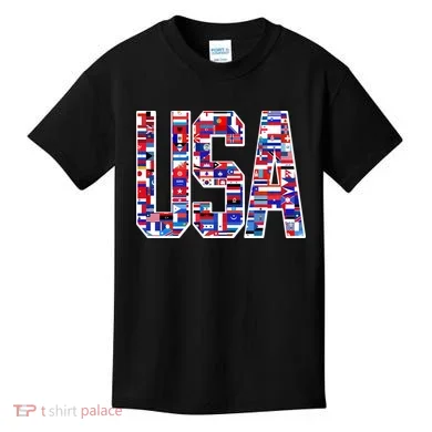 USA World Flags Pattern Kids T-Shirt