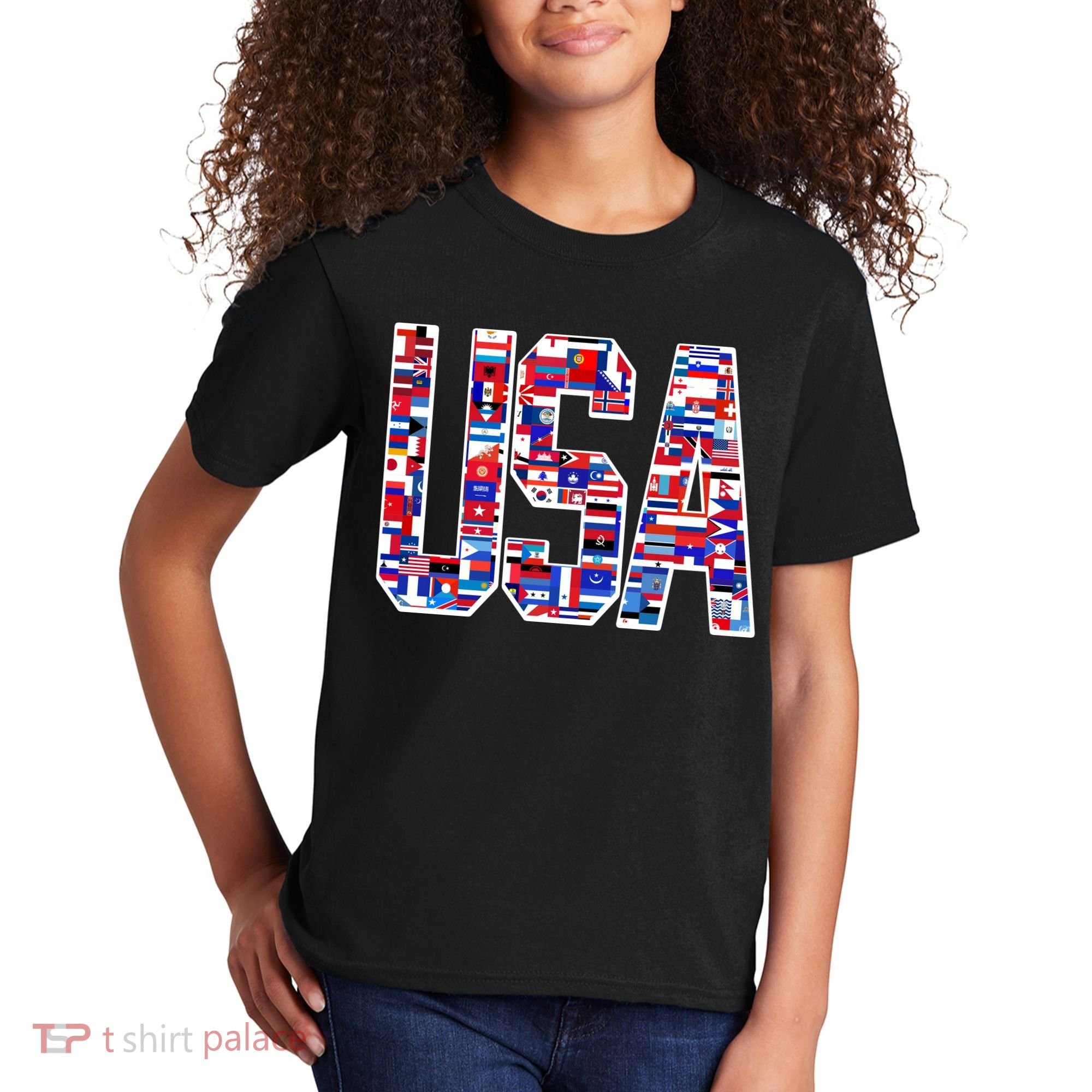 USA World Flags Pattern Kids T-Shirt
