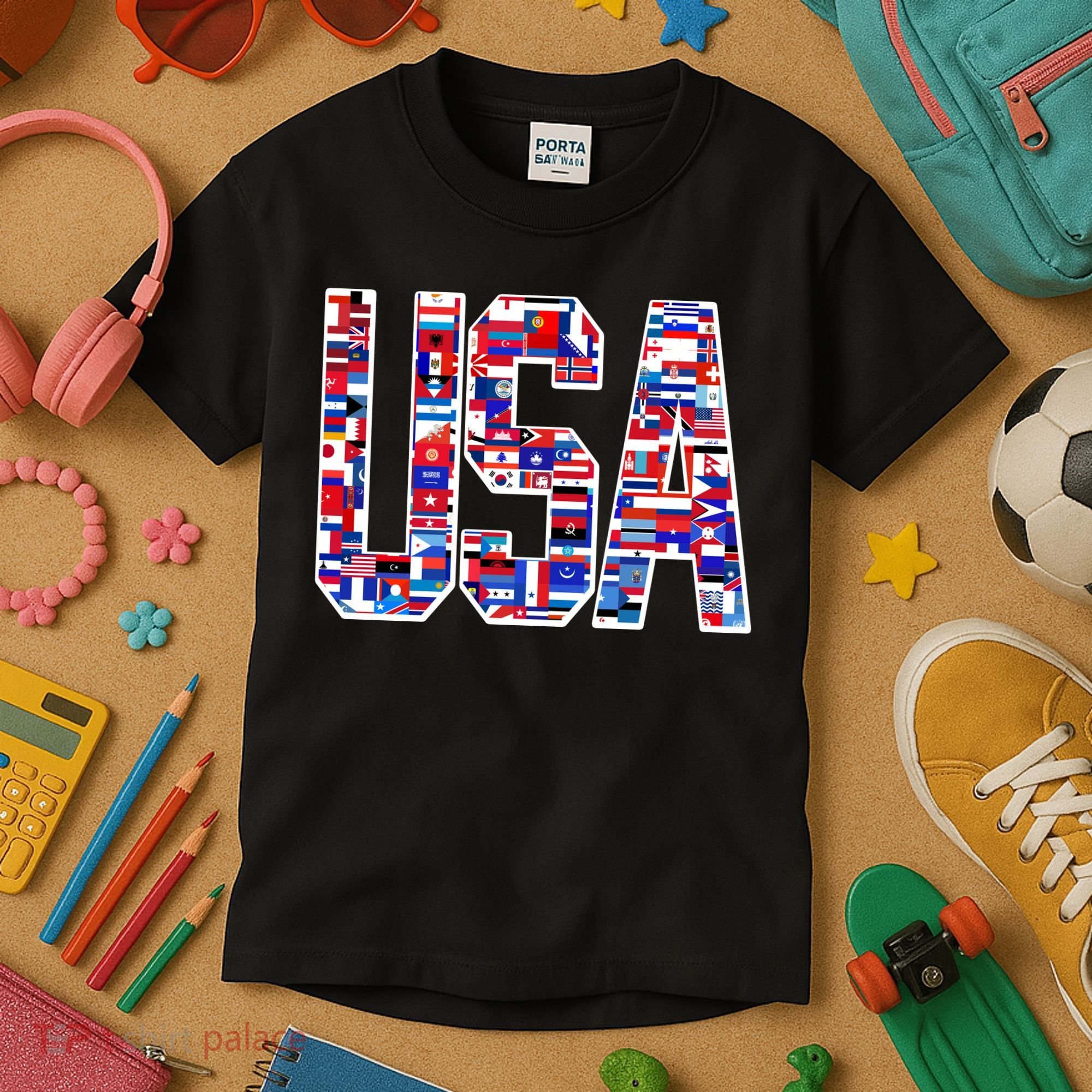 USA World Flags Pattern Kids T-Shirt