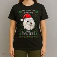 Ugly Sweater All I Want For Christmas Is My Maltese Xmas Tank Top T-Shirt thumb 4