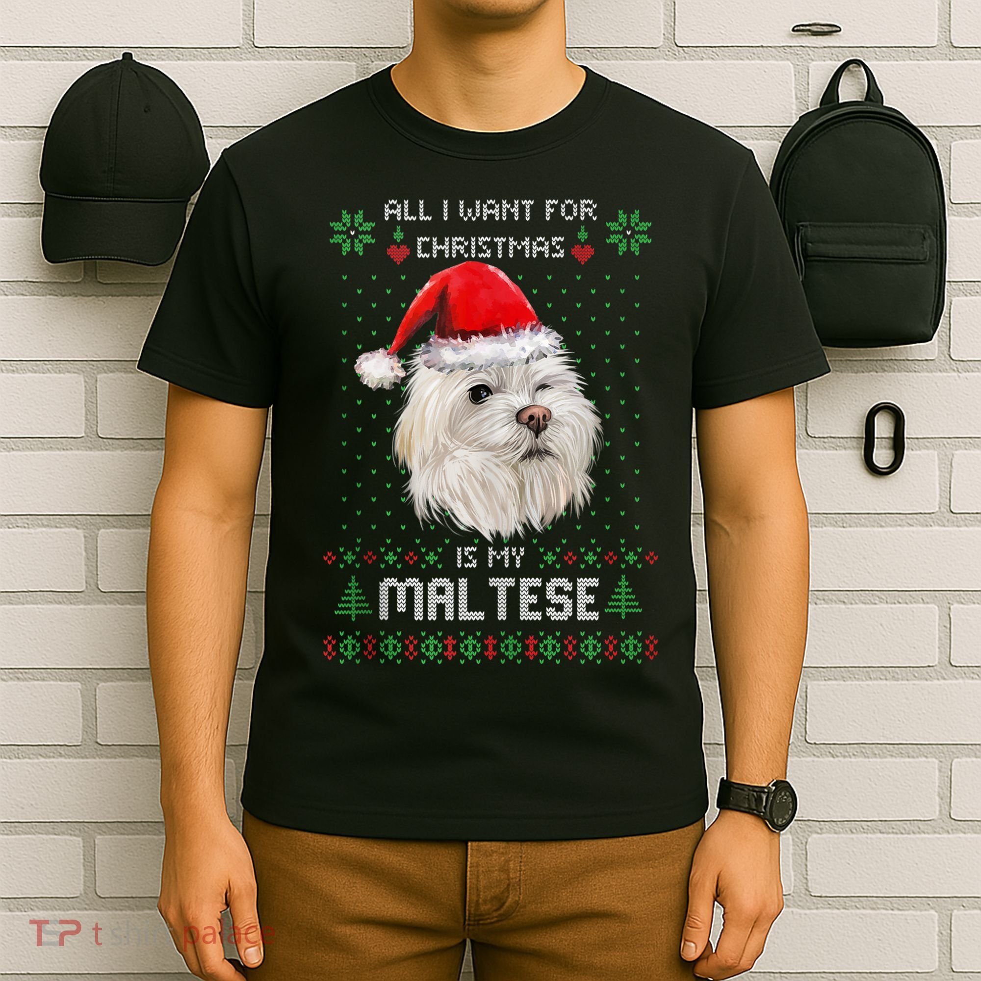 Ugly Sweater All I Want For Christmas Is My Maltese Xmas Tank Top T-Shirt