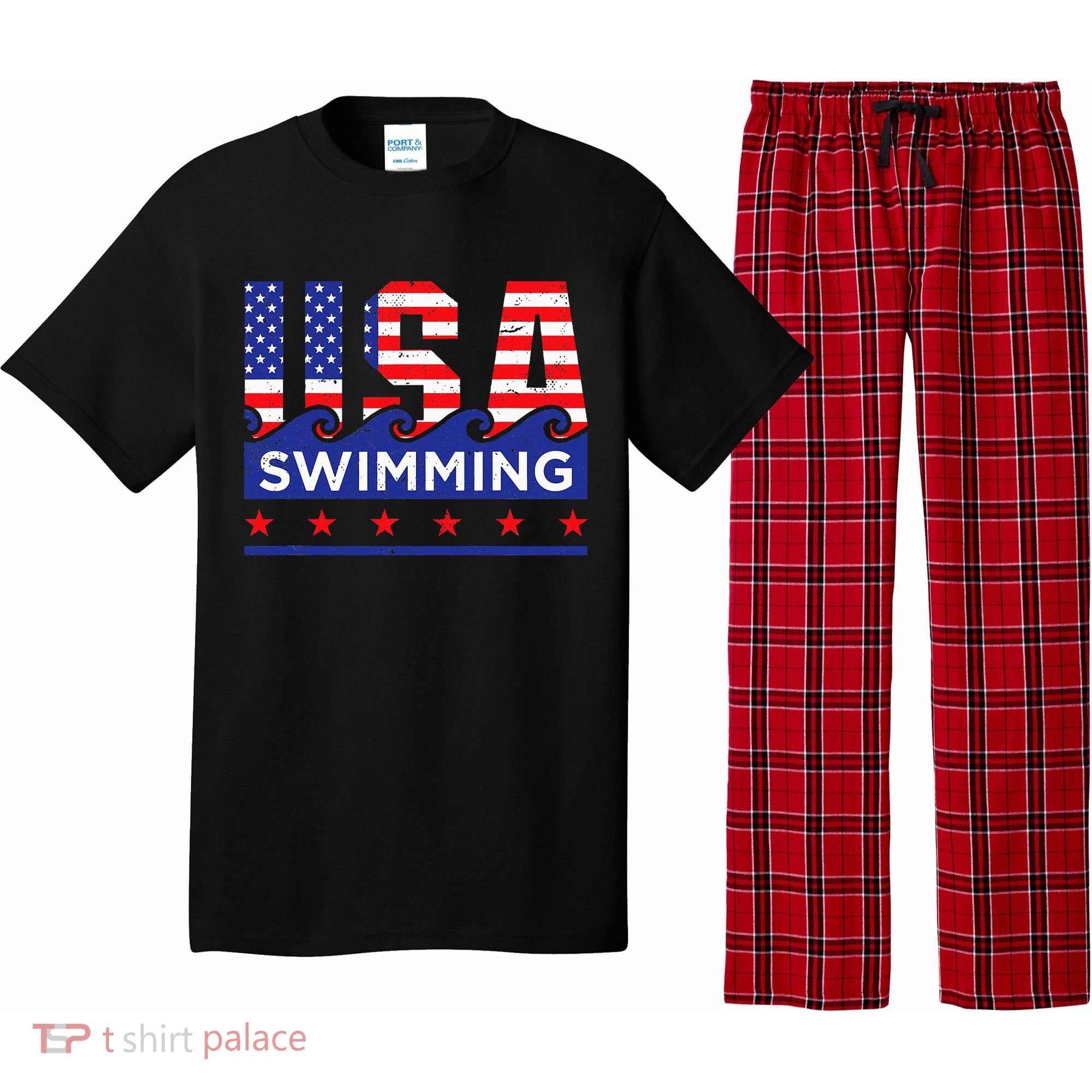 Usa Swimming Artwork For A Swimmer Pajama Set