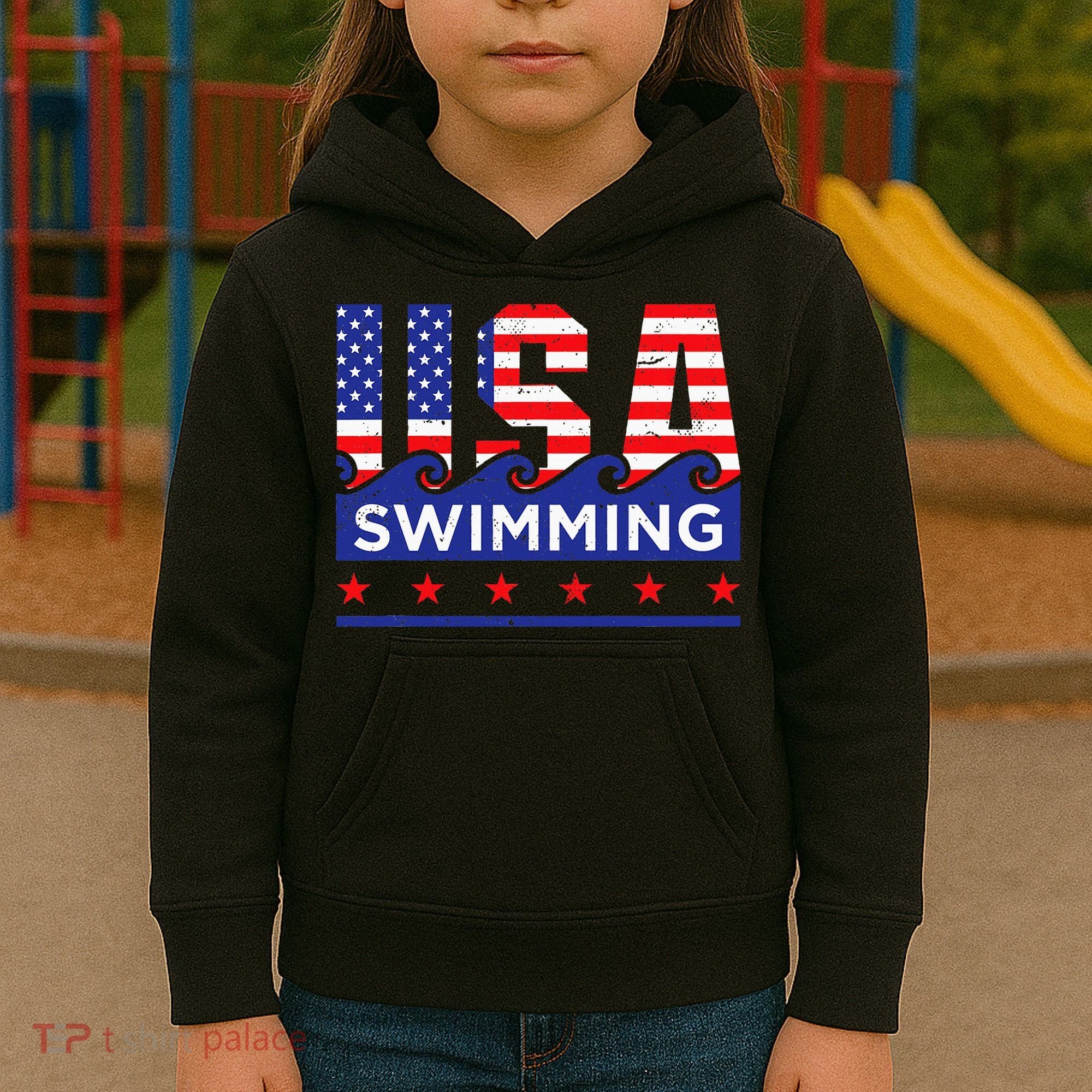 Usa Swimming Artwork For A Swimmer Kids Hoodie