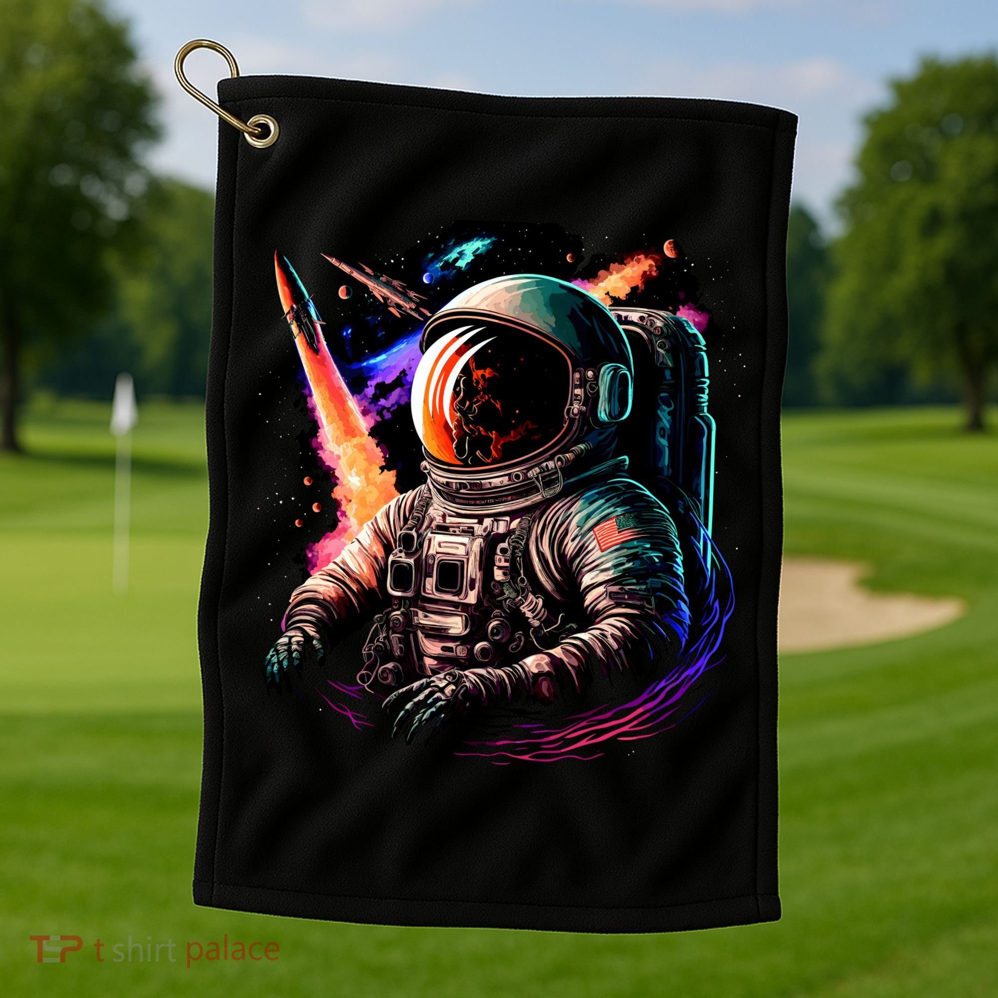 United States Astronaut With Rockets Golf Towel