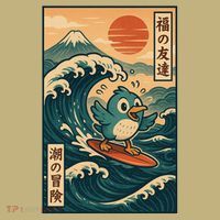 Ukiyo-e Surf Bird Retro Japanese Wave Rider Retro Vintage T-Shirt thumb 7