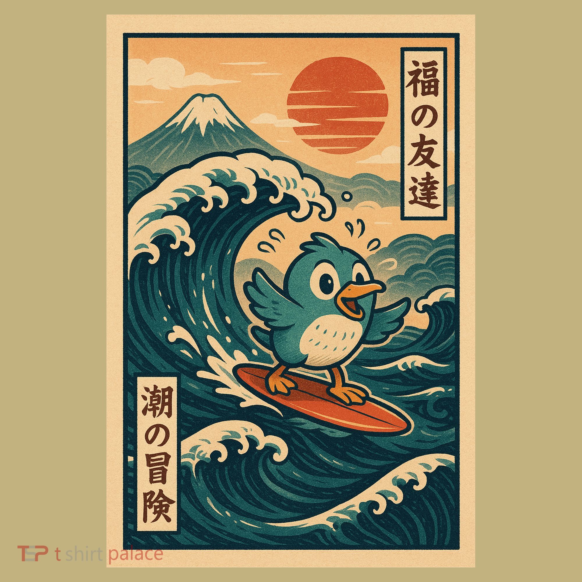 Ukiyo-e Surf Bird Retro Japanese Wave Rider Retro Vintage T-Shirt