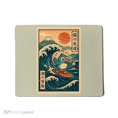 Ukiyo-e Surf Bird Retro Japanese Wave Rider Retro Vintage Mousepad