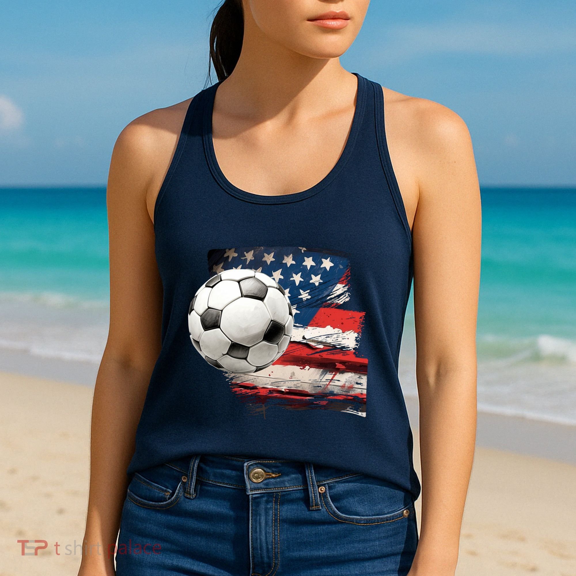 Usa Soccer Ball And Flag Women's Tank Top