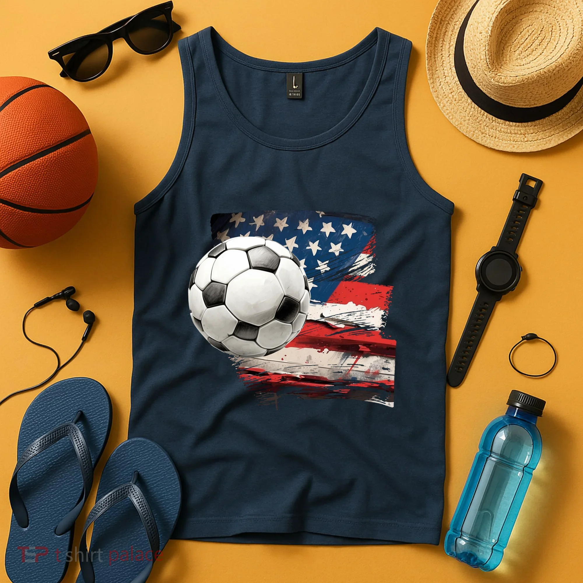 Usa Soccer Ball And Flag Tank Top