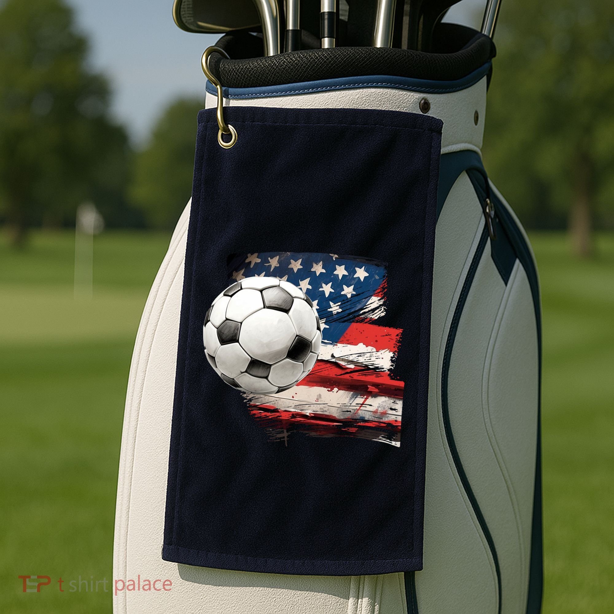 Usa Soccer Ball And Flag Golf Towel