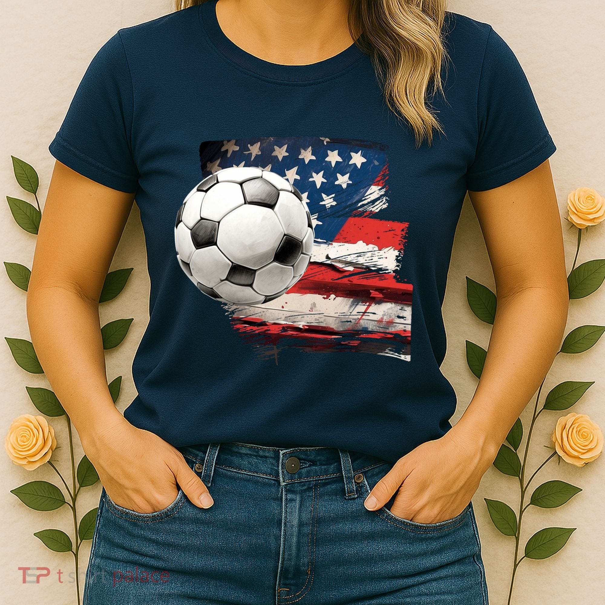 Usa Soccer Ball And Flag Women's T-Shirt