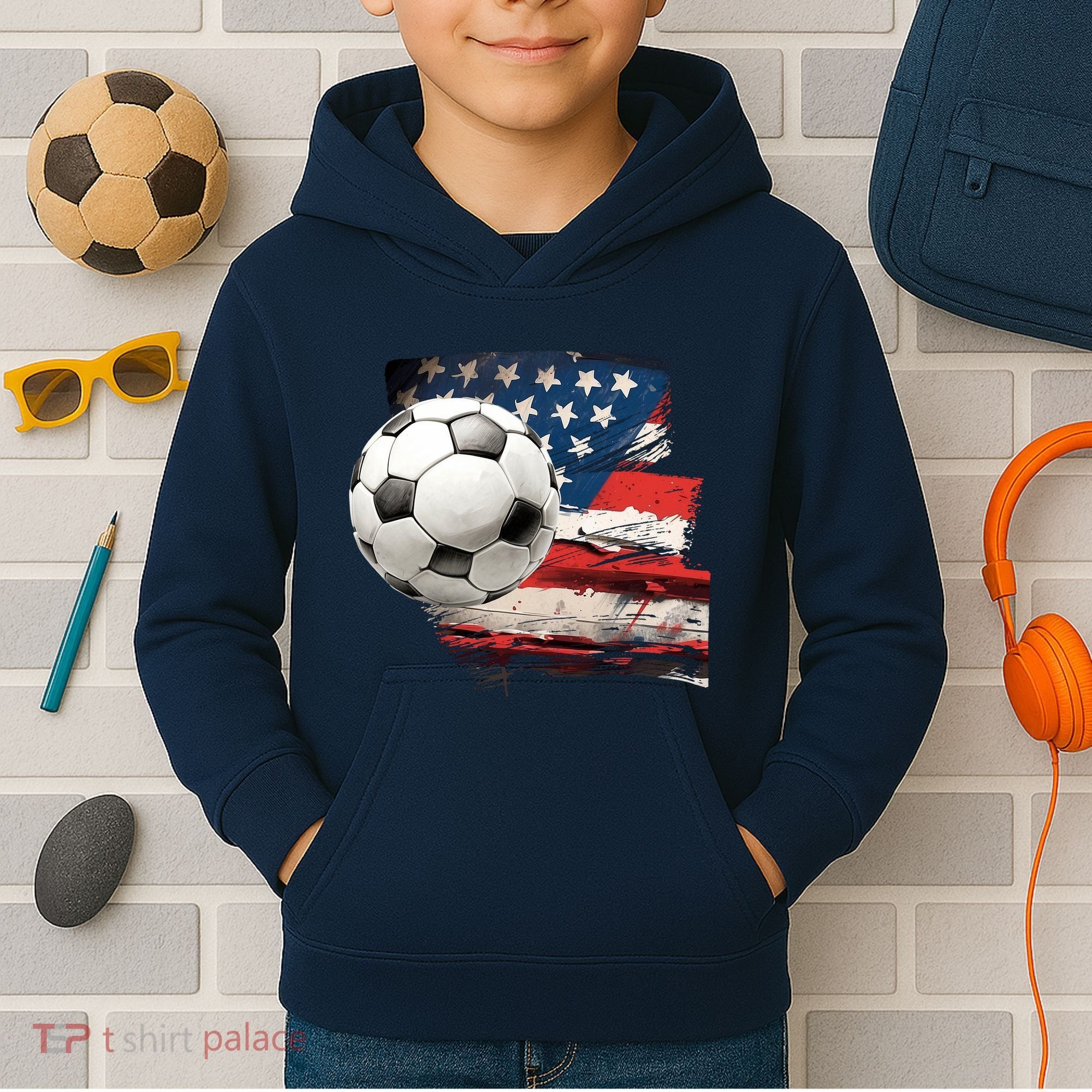 Usa Soccer Ball And Flag Kids Hoodie
