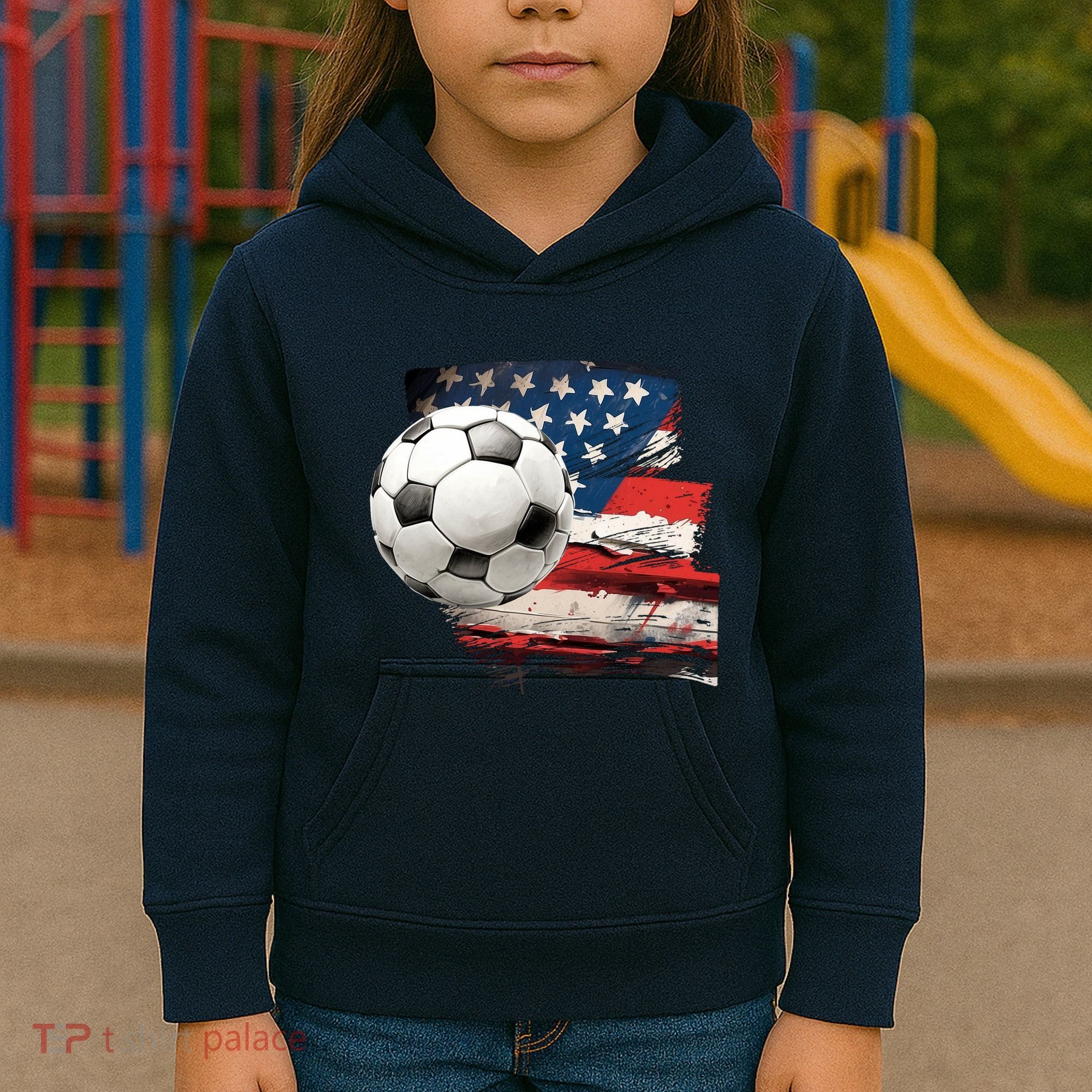Usa Soccer Ball And Flag Kids Hoodie