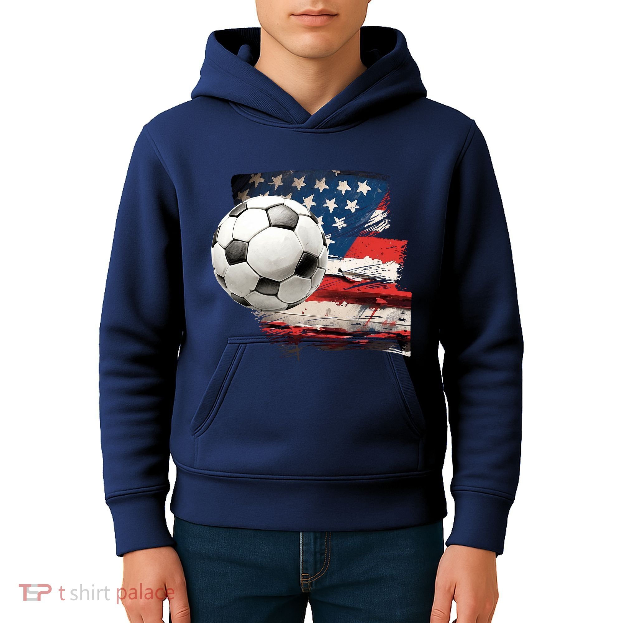 Usa Soccer Ball And Flag Kids Hoodie