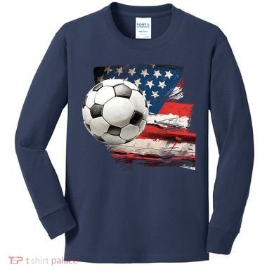 Usa Soccer Ball And Flag Kids Long Sleeve Shirt