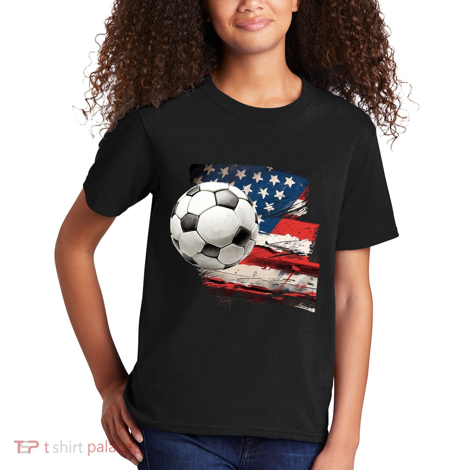 Usa Soccer Ball And Flag Kids T-Shirt