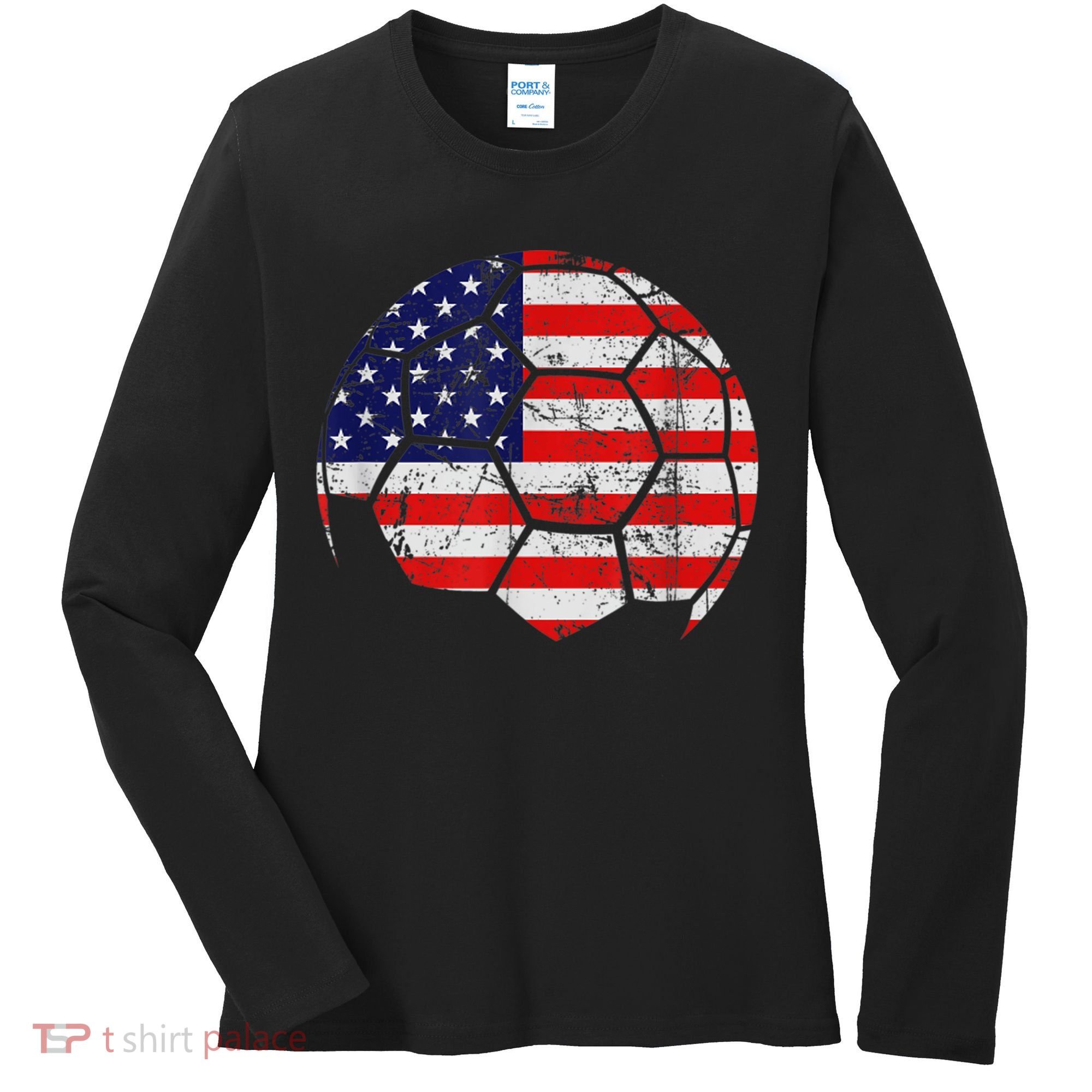 USA Soccer Ball Flag Jersey Women's Long Sleeve Shirt