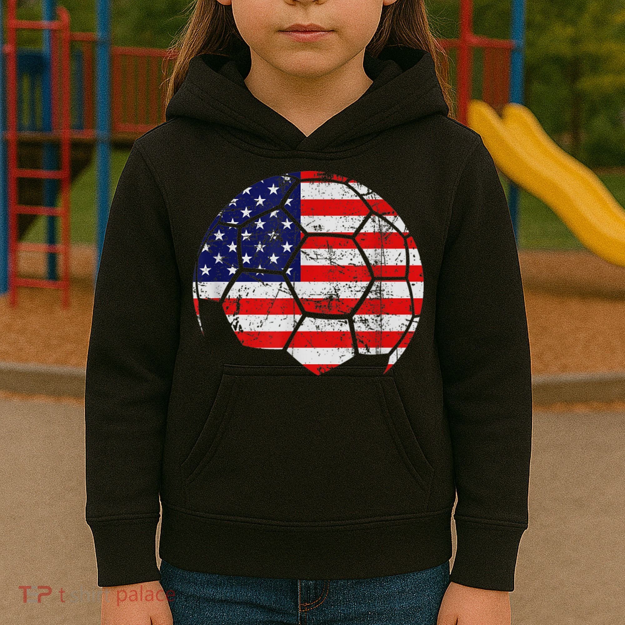 USA Soccer Ball Flag Jersey Kids Hoodie