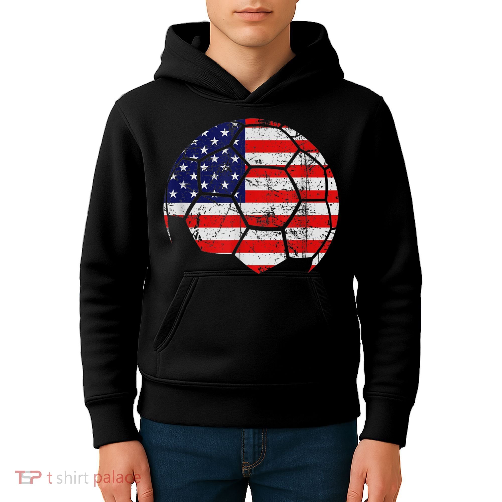 USA Soccer Ball Flag Jersey Kids Hoodie