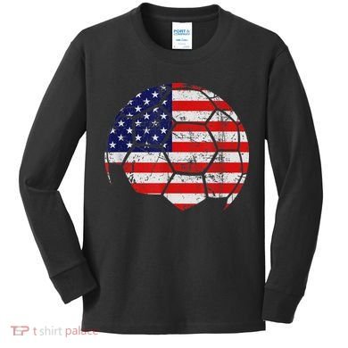 USA Soccer Ball Flag Jersey Kids Long Sleeve Shirt