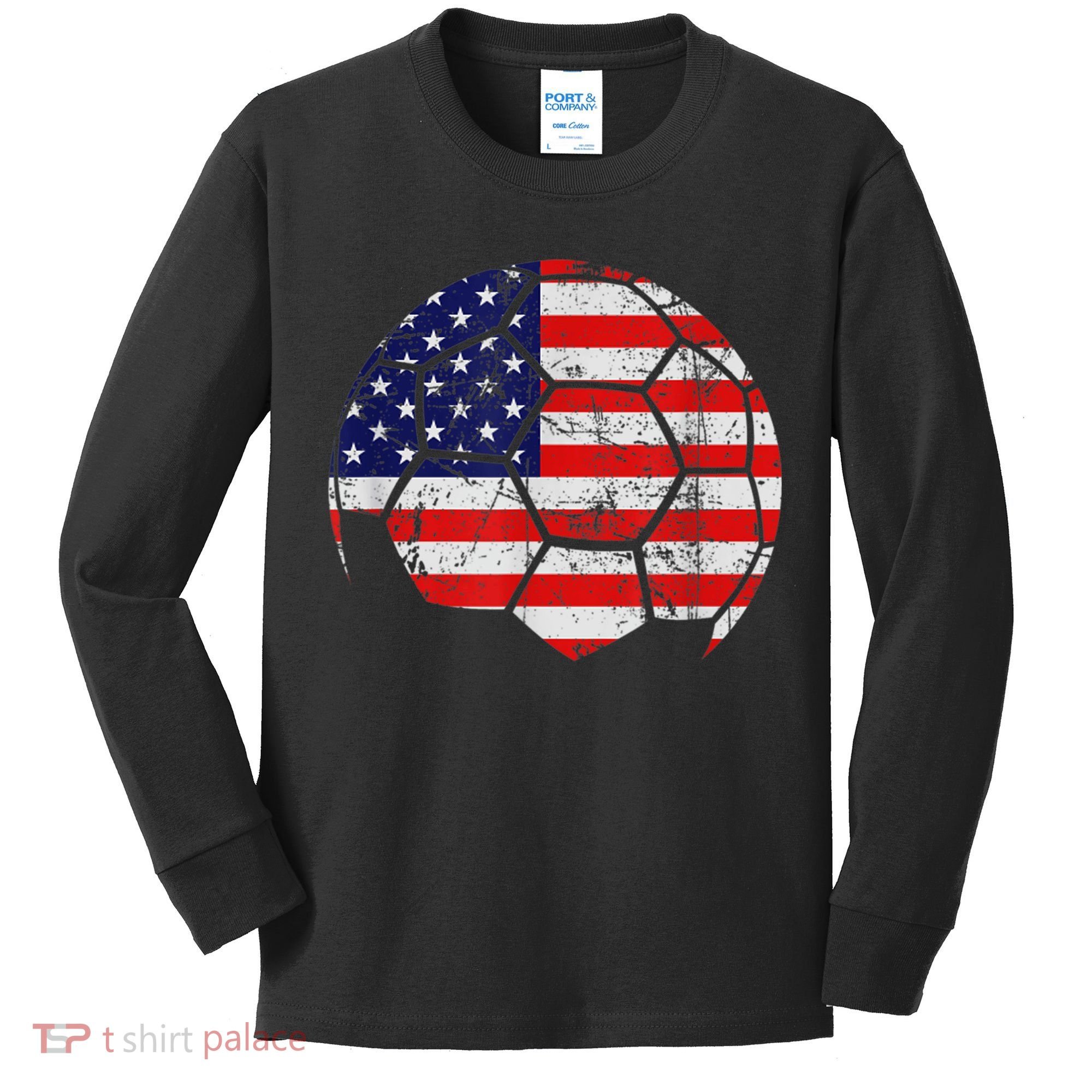 USA Soccer Ball Flag Jersey Kids Long Sleeve Shirt