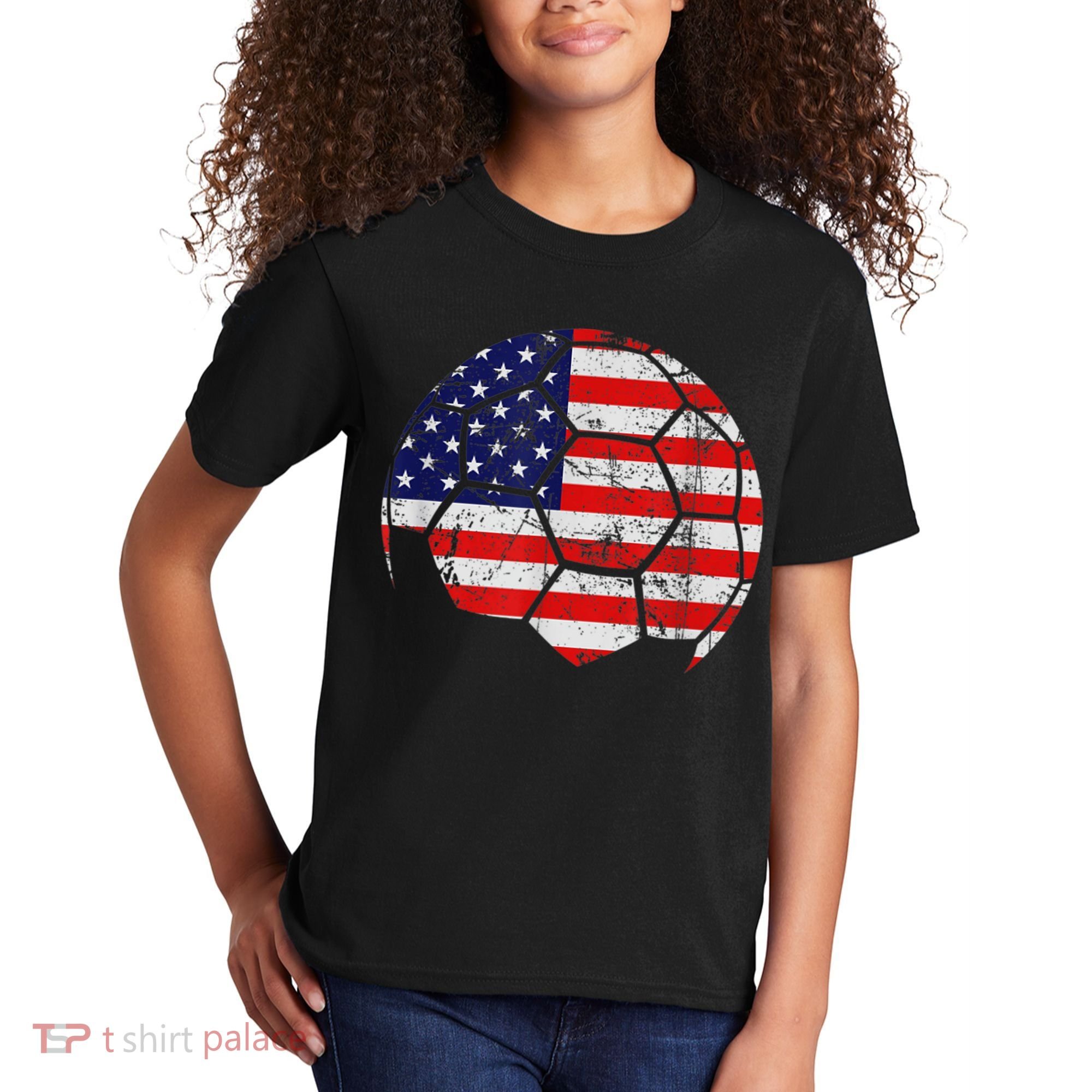 USA Soccer Ball Flag Jersey Kids T-Shirt