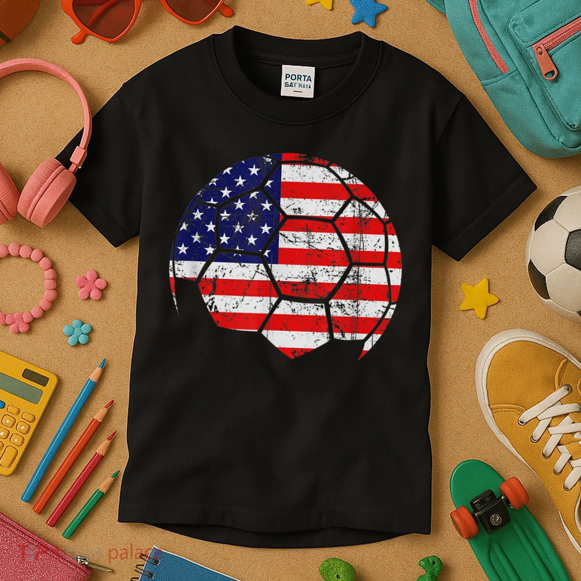 USA Soccer Ball Flag Jersey Kids T-Shirt