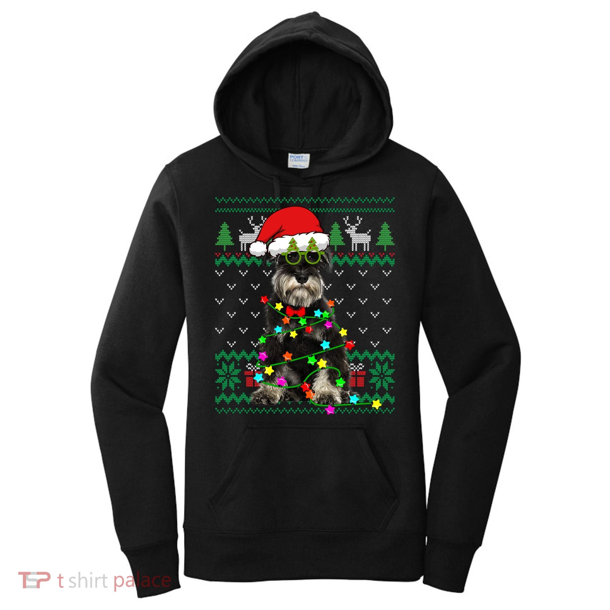 Ugly Sweater Christmas Lights Schnauzer Dog Puppy Lover Gift Women's Hoodie