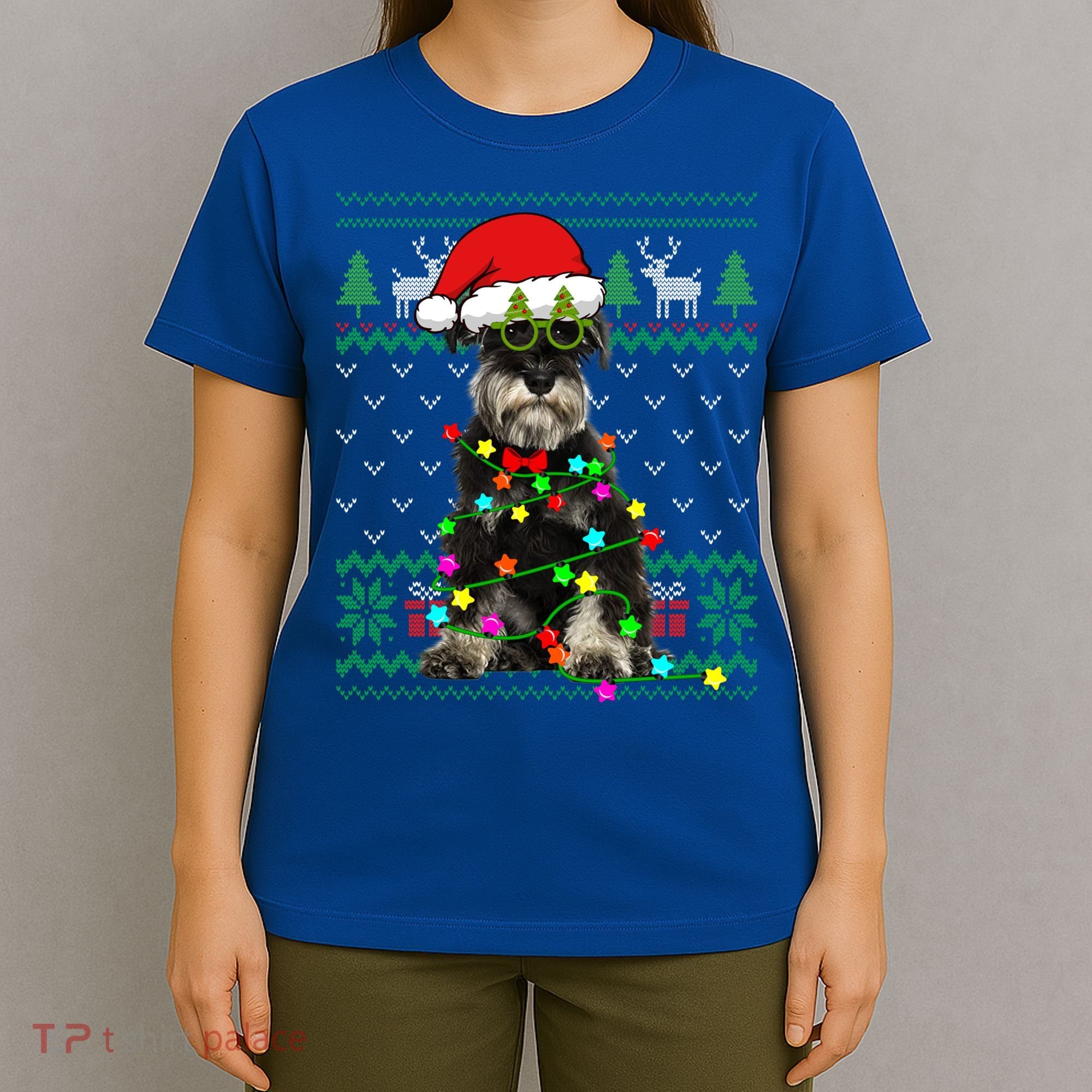 Ugly Sweater Christmas Lights Schnauzer Dog Puppy Lover Gift T-Shirt