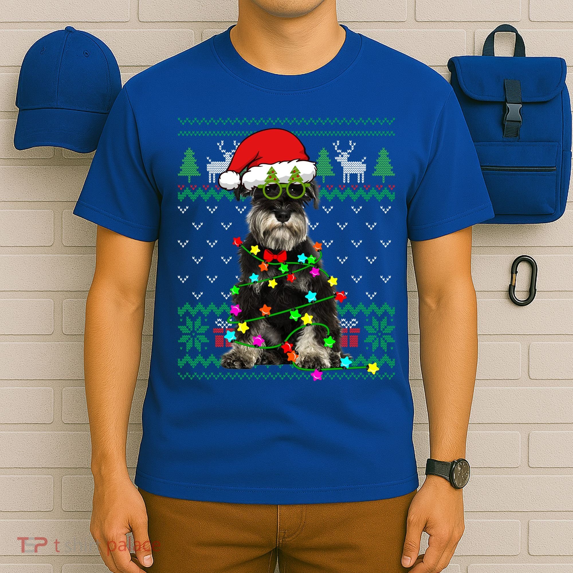 Ugly Sweater Christmas Lights Schnauzer Dog Puppy Lover Gift T-Shirt